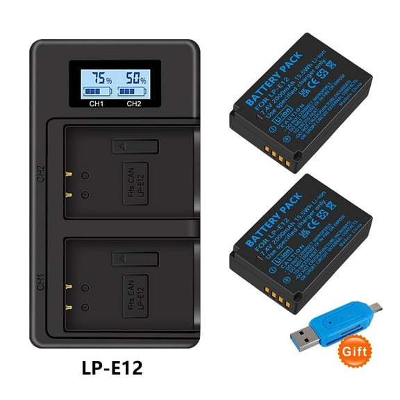 CITYORK 2 Pack LP-E12 Digital Camera Battery with LCD USB Charger for EOS M100D Kiss X7 Rebel SL1 EOS M100 EOS M50 DSLR,1800mAh