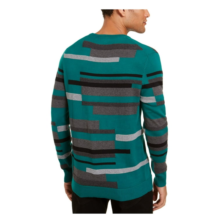 ALFANI Mens Green Lightweight Color Block Long Sleeve Crew Neck