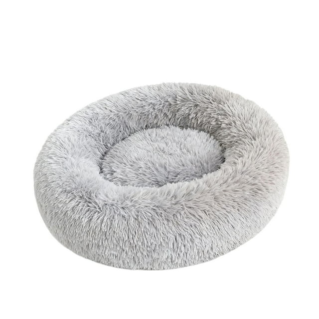 Cama nido de interior con forma de dona de peluche para cachorros, perros pequeños, medianos y grandes. gris