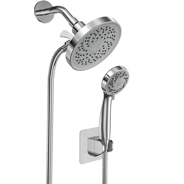 Doble Regaderas para Baño Alta Presion 6" Cabezal de Ducha de 3 Modos Regadera de Telefono para Baño Ducha de LLuvia Regadera de Mano con Manguera de 1.5M (Clásica, Cromo)