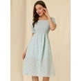 thumbnail image 2 of INSPIRE CHIC Robe Midi Décontractée pour Femme à Encolure Carrée, Manches Bouffantes, Smockée, à Fleurs, 2 of 6