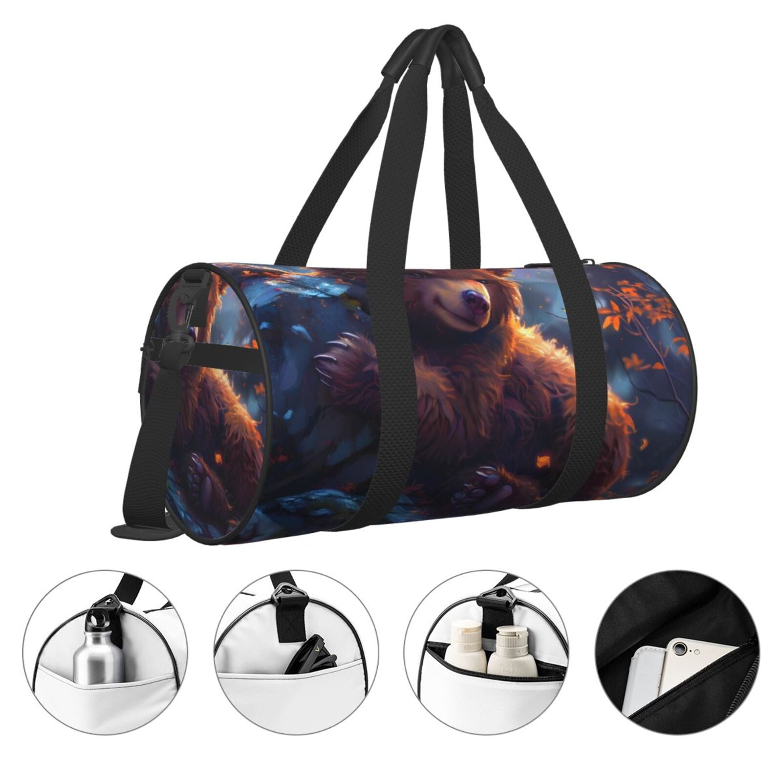 Defioc Lazy Stone Bear for Travel Duffle Bag,Weekender Bag Carry On Tote Bags Hospital Bag Large Capacity Sport Gym Bag for Men Women Fit for Trave, Gym,Weekend