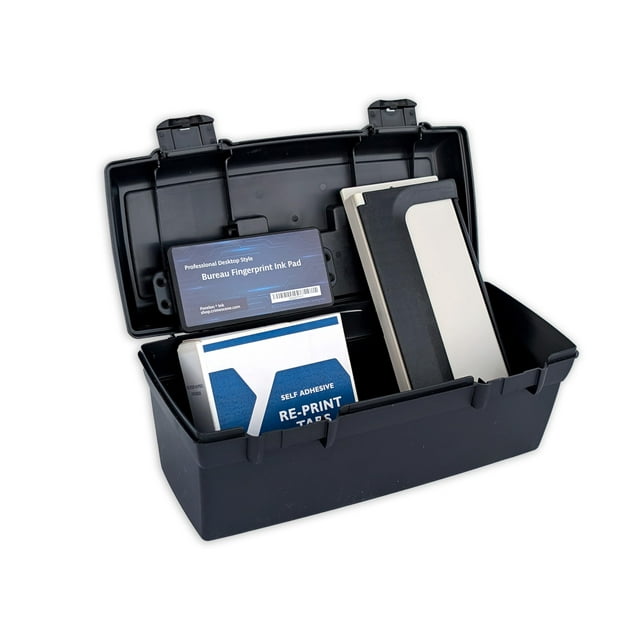Kit portátil de huellas dactilares Crime Scene XL con almohadilla de tinta y 500 pestañas
