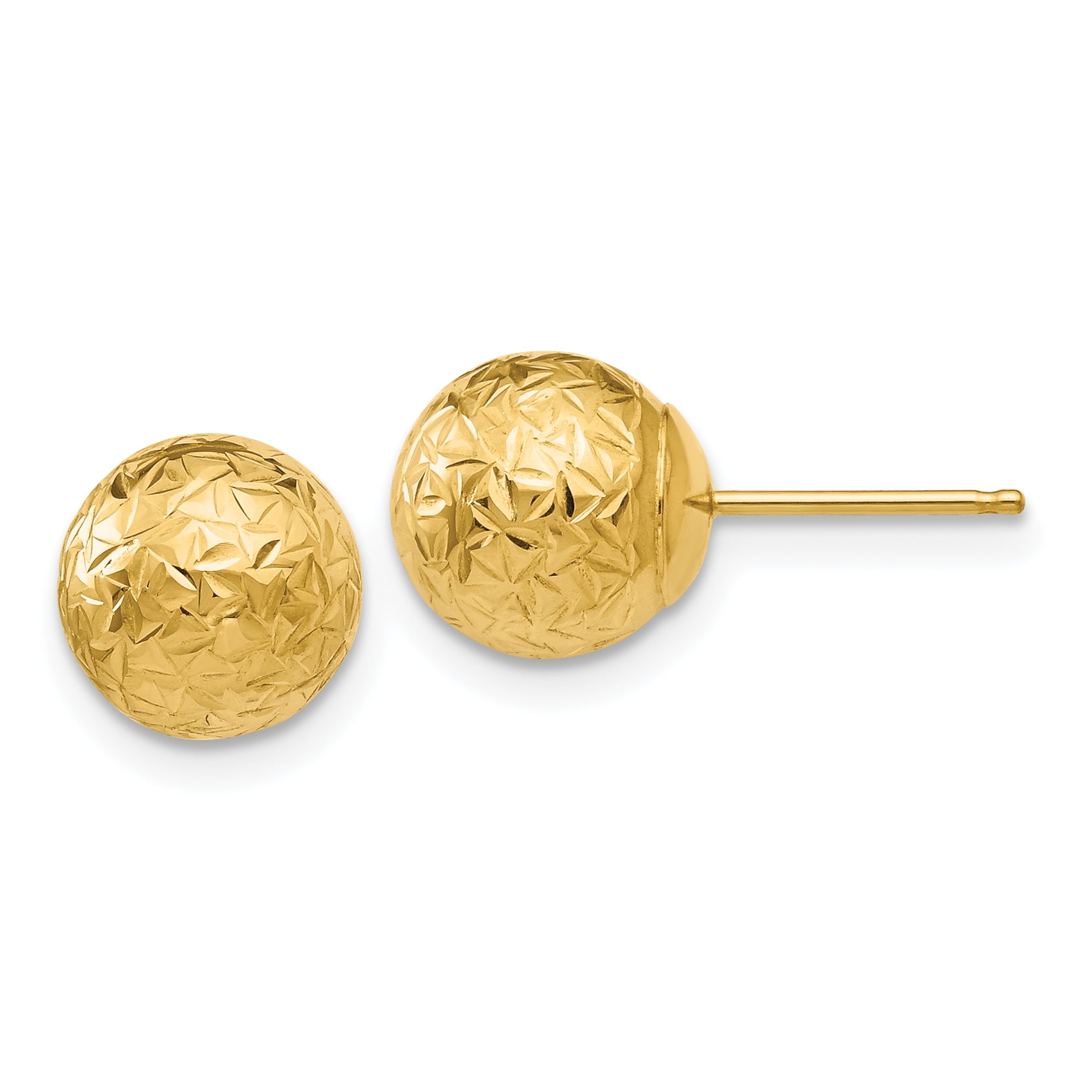 14k Yellow Gold Crystal Cut Ball Stud Earrings