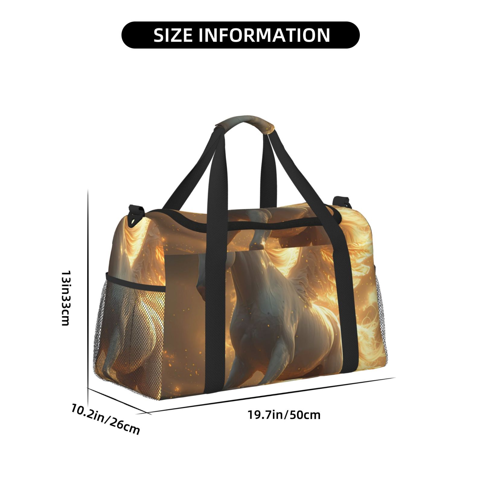 Kdxio Golden Winged White Horse Travel Duffel Bag Gym Bag Weekender Travel Bag Gym Bag for Women &Men Airplane Travel Essentials for Flying