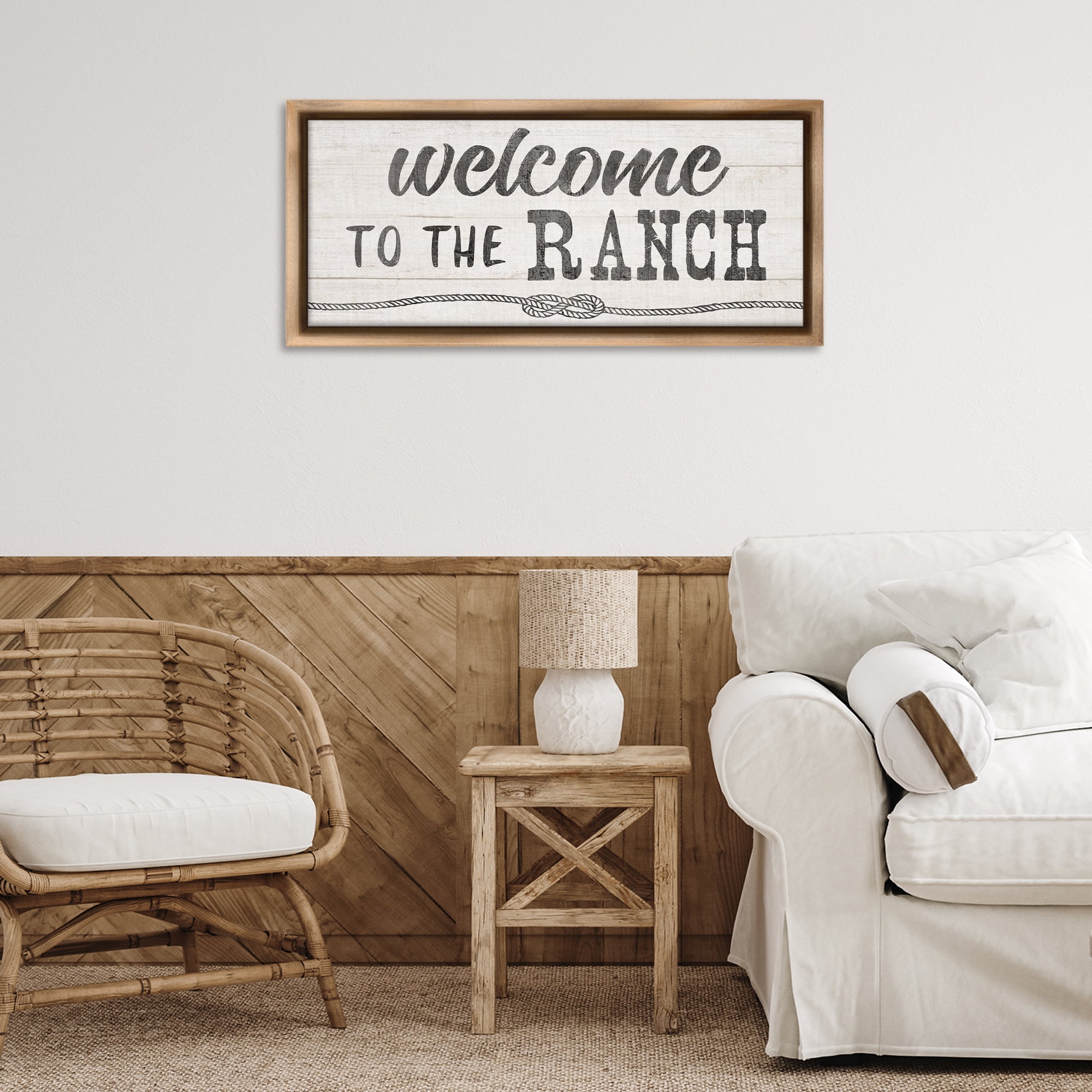 Stupell Industries Welcome to Ranch Rustic Text & Numbers Painting Brown Floater Framed Canvas Art Print Wall Art, 31 x 14