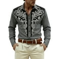 thumbnail image 3 of Mens Shirts Western Cowboys Printed Long Sleeve Button Lapel Top Casual Carnival Theme Classic Comfortable Shirt for Men Grey M, 3 of 4