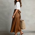 thumbnail image 4 of RFQWOVSR Women's Color Block V Neck Blouse Belted A Line Flowy Midi Skirt 2 Piece Set Boho Casual Summer Dress Outfit XXXL, 4 of 5