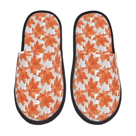 Balery Maple Leaves A Slient Indoor Furry Fleece Comfort House Shoes Soft Non-Slip Home Shoes Cotton slippers House Slippers-- Medium