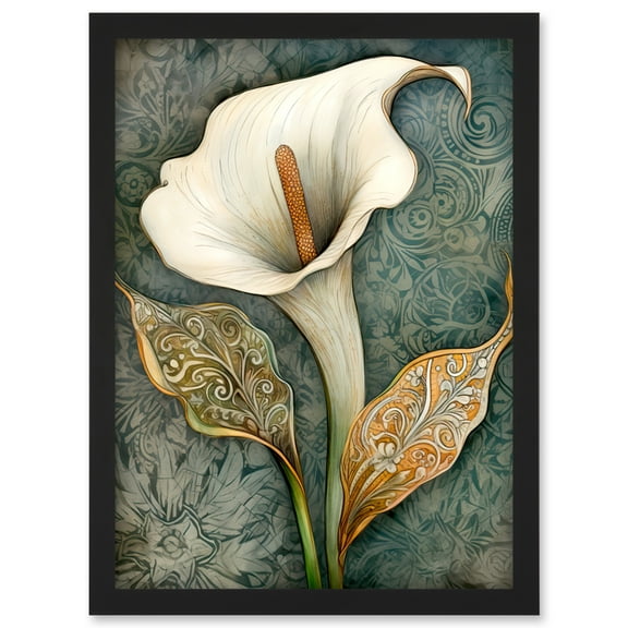 William Morris Style Art Nouveau Calla Lily Flower Artwork Framed Wall Art Print A4