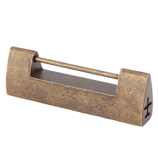 Brass , Small Antique Keyed Lock with Copper Coin Decorative Chinese Lock for Cabinets Chest Jewelry Box