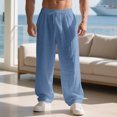 thumbnail image 2 of XFeng Men Linen Wide Leg Pants Drawstring Casual Trousers, 2 of 5