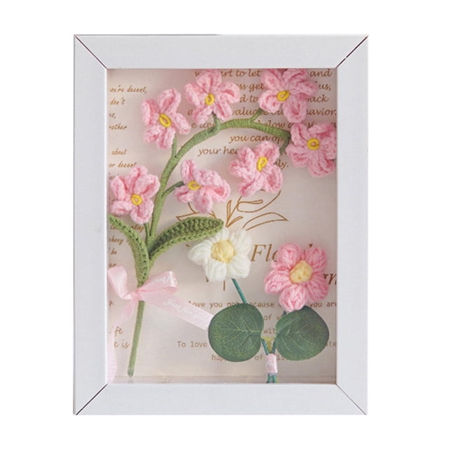 yeacher Handmade Crochet Forget-Me-Not Bouquet Frame - Pink, Perfect for Home & Office Décor