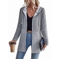 thumbnail image 2 of Women'S Wavy Textured Hooded Jacket Solid Color Patchwork Casual Loose Fit Zip-Up Gray L, 2 of 8