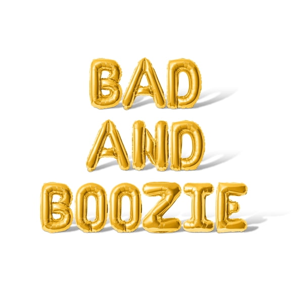 Letter Balloons - BAD AND BOOZIE 16" Inch Alphabet Letters Foil Mylar Balloon Bachelorette or Bridal Shower Party Banner (Gold)