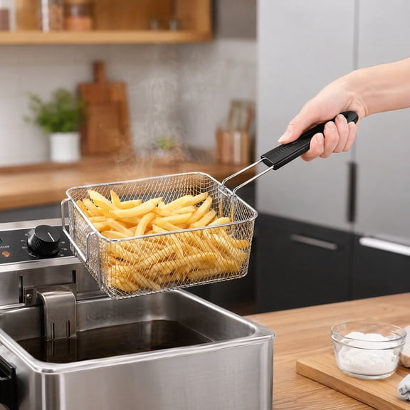 Square Stainless Steel Fry Basket with Heat Resistant Handle, For Fries, Chicken & Onion Rings