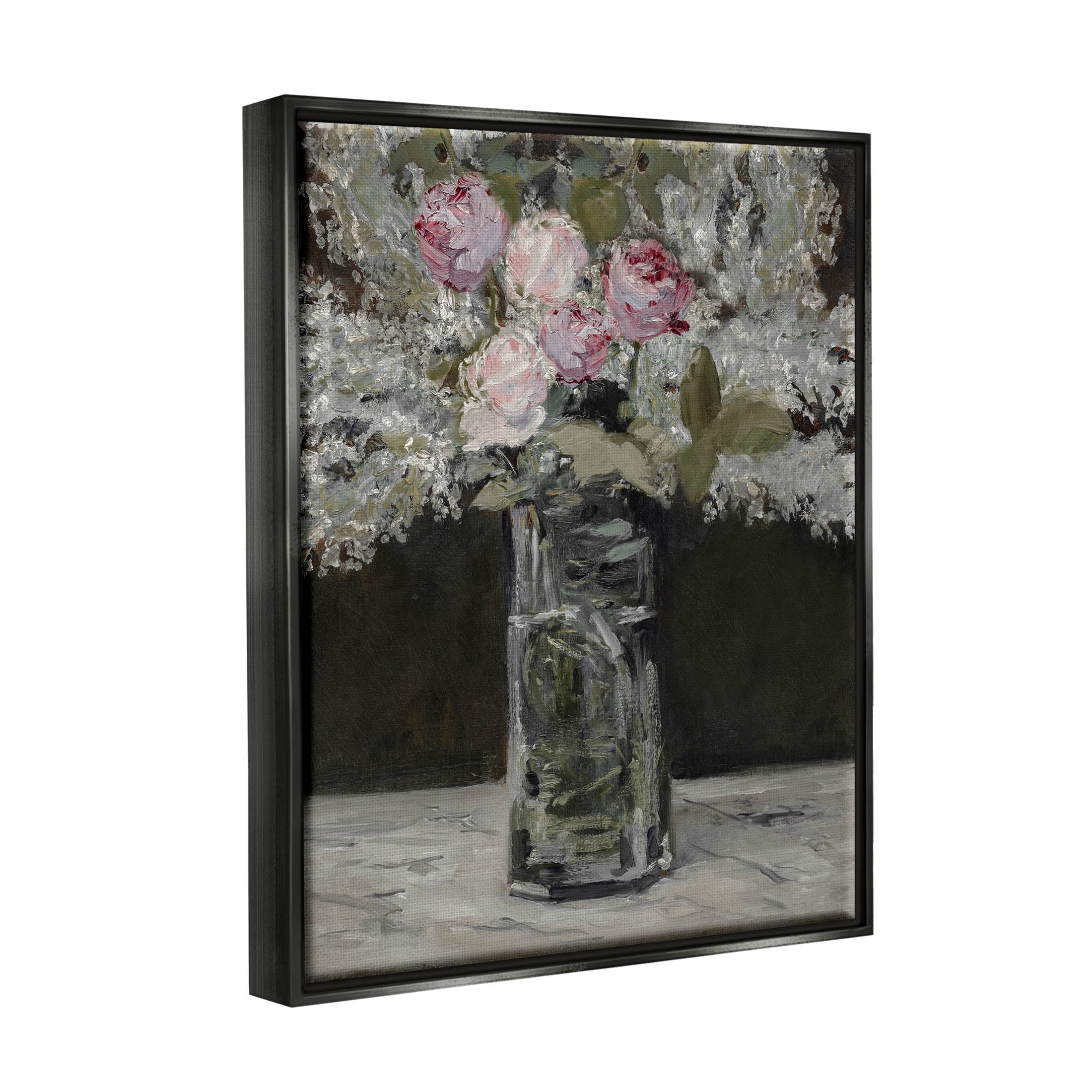 Traditional Rose Bouquet Still Life Botanical & Floral Painting Jet Black Framed Art Print Wall Art