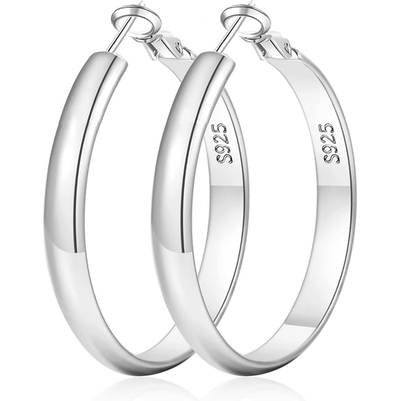 SUETOR 5mm Wide Silver Plated Hoop Earrings for Women, Hypoallergenic Large Round Hoops, Lightweight 30-70mm Jewelry Gift