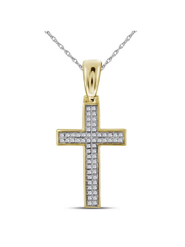 10K Yellow Gold Mens Diamond Small Cross Necklace Pendant 1/6 Ctw