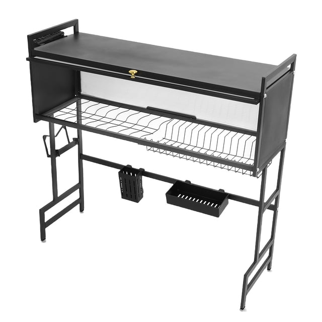 Estante Para Secar Platos Sobre El Fregadero De La Cocina, Multifuncional De Acero Al Carbono, 2 Niveles, A Prueba De Polvo, Elegante Estante Para Secar Platos Sobre El Fregadero,