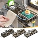 thumbnail image 1 of Soporte para grifos: organizador de fregadero de aluminio de 13" con bandeja y ganchos para goteo, instalación sin herramientas, diseño de secado rápido para suministros de cocina y baño, 1 of 9