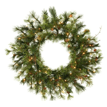 24" Pre-Lit Mixed Country Pine Artificial Christmas Wreath - Clear Lights