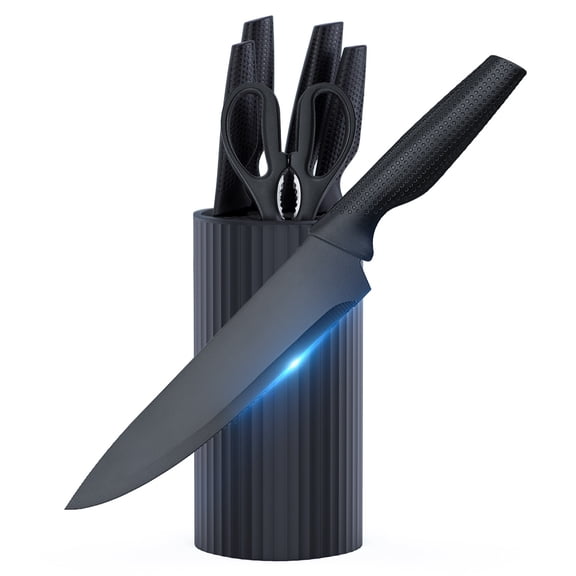 Kitchen Knife Set, 7pcs Knife Set with Block, Premium Set Includes Razor Sharp Chef Bread Slicing Utility Paring Knives and Kitchen Scissors