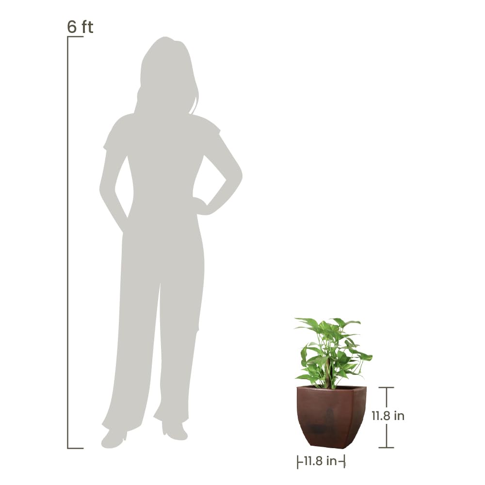 Ecobo 11.8’’ Tall Eco-Friendly Pot Square Planter - Capri Indoor/Outdoor Planter for Flowers & Plants - Contemporary All-Weather Design – Brown