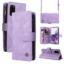 Feishell for Samsung Galaxy S20 6.2 inch Zipper Wallet Case with Wrist Strap & Shoulder Strap,Premium PU Leather Magnetic Clasp Flip Holder Card Slots Crossbody Phone Case for Women Men,Purple