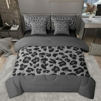 jejeloiu Leopard Cheetah Pattern 7-Piece Twin Bedding Sets,Chic Minimalist Aesthetic Bedding Comforter Set,Gray Wildlife Print Sheet Sets For Kids,Luxury Bedroom Decor Reversible