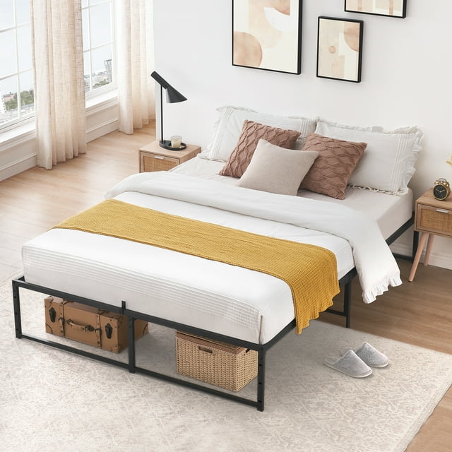 PIONEERWORKS Cadre de Lit Plateforme en Métal Format Simple avec Rangement, Capacité de 800 Lb, Cadre de Lit Robuste, Cadre de Matelas Silencieux avec Lattes de Soutien Solides pour Lit Simple, Aucun Sommier Requis