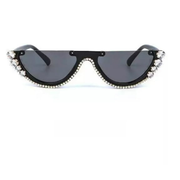 Dazzle Rhinestone Half Frame Cat Eye Sunglasses