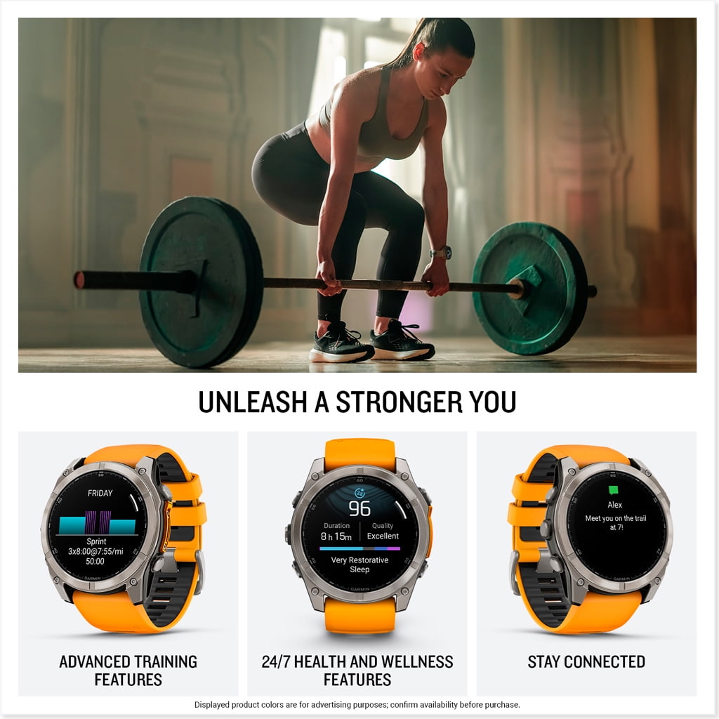 GARMIN Fenix 8 51 mm Titanium Case with Orange Watch Band, 1 Pack