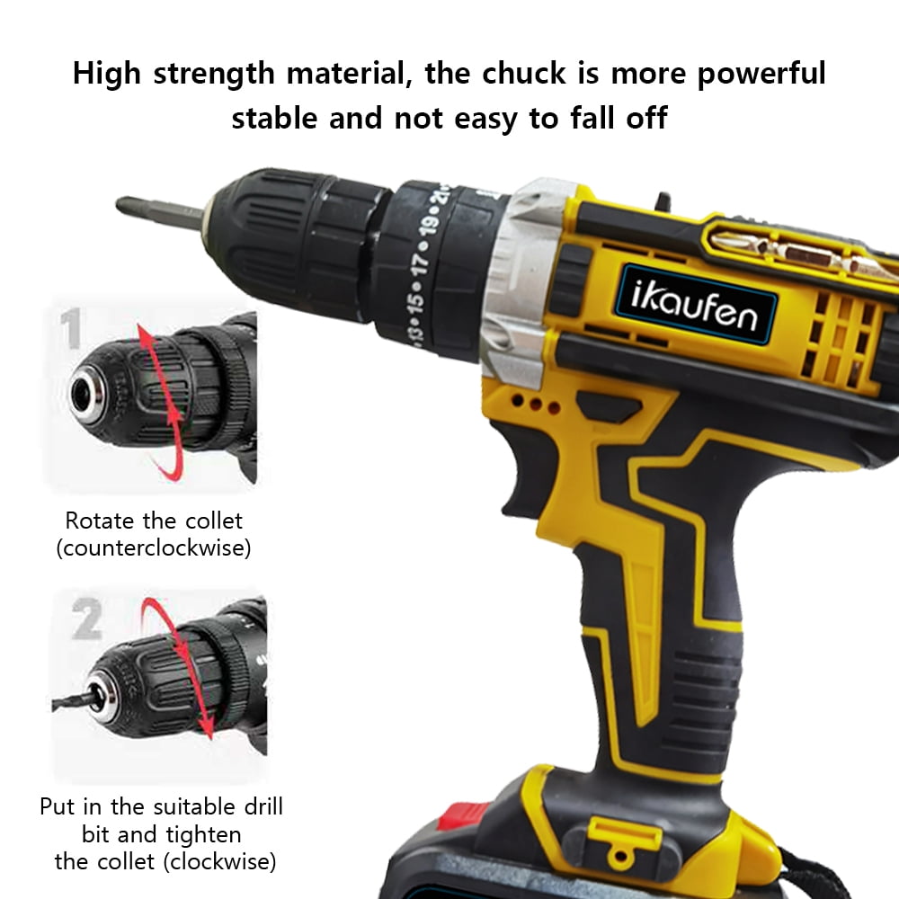 ikaufen Cordless Drill Driver, 21V Electric Drill Screwdriver Kit with 25+1 Torque, 2 Speed with 2 Batteries 1.5Ah, LED Light Cordless Combi for Home and Garden DIY Project