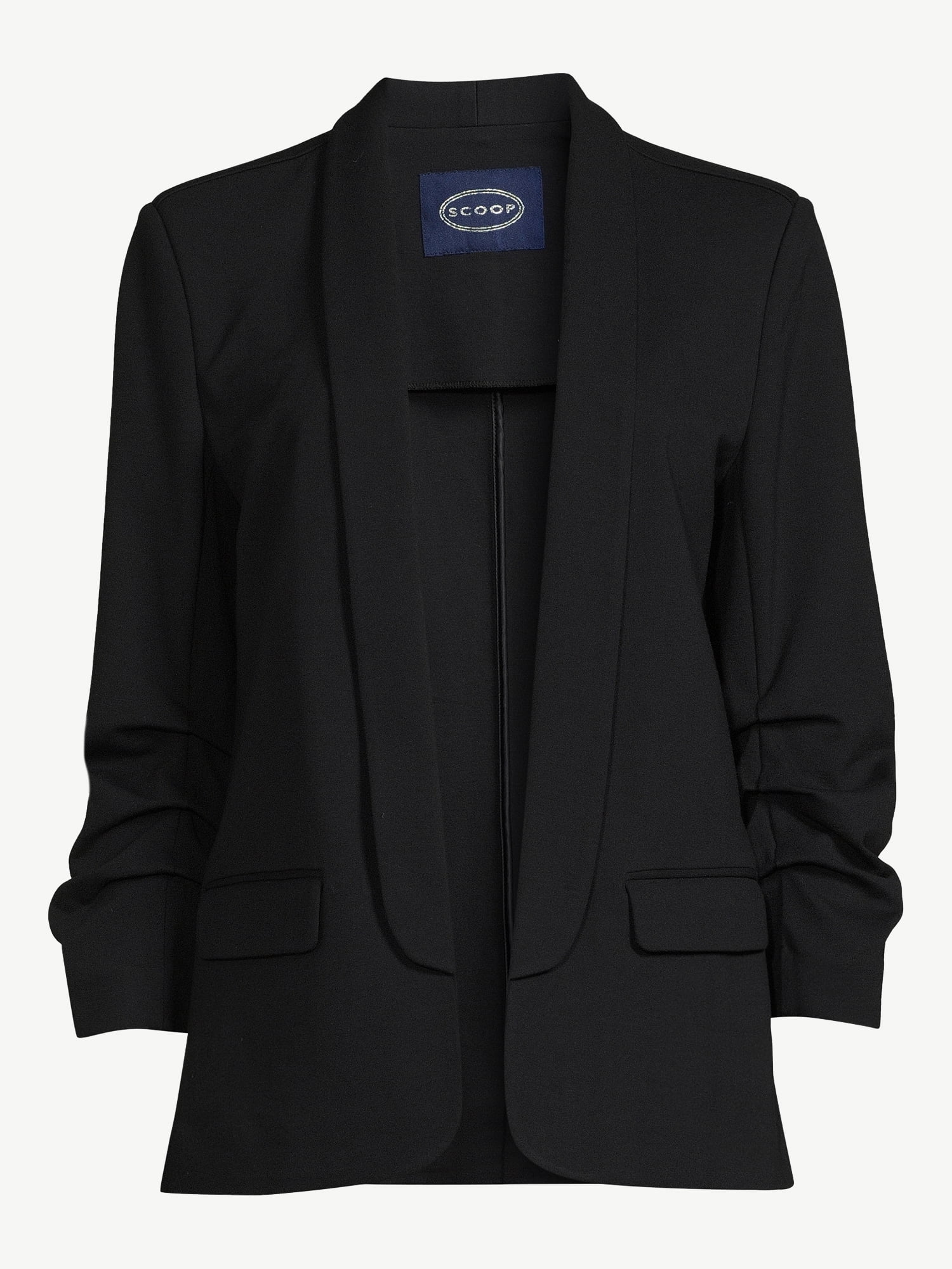 Scoop Women's Scrunch Sleeve Ponte Blazer with Shawl Collar, Sizes XS-XXL