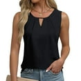 thumbnail image 2 of Lovskoo Womens Summer Tank Top Sleeveless V Neck Keyhole Business Casual Outfits 2024 Basic Loose Dressy Linen Work Shirt Black, 2 of 5