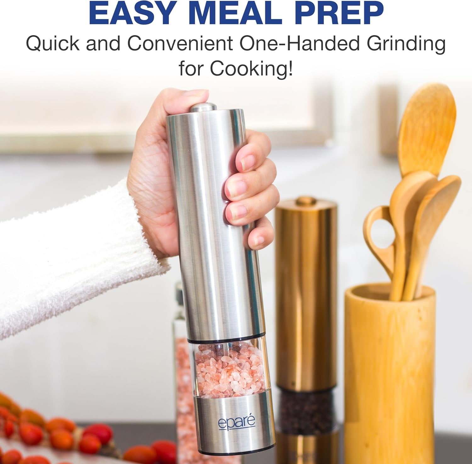 Battery Operated Salt and Pepper Grinder Set with Ceramic Burr Mill for Kitchen