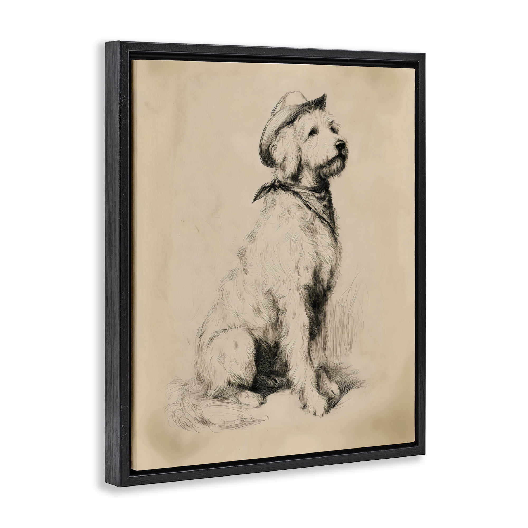 Stupell Industries Cowboy Goldendoodle Sketch Black Framed Floater Canvas Wall Art, design by Arlington Prints