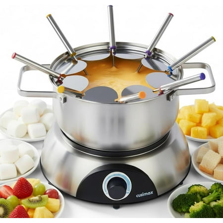 Electric Fondue Set, 1500W Electric Fondue Pot with Luminous Control Dial, 8 Colour Coded Stainless Steel Forks, For Chocolate, Cheese, Broth, Oil, 1.4Quart