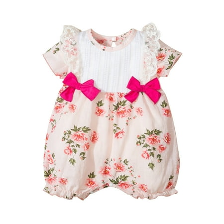 

cngelg Toddler Kids Girls Cute Floral Prints Short Sleeves Romper Jumpsuit Cloths Jumpsuit Girls Baby Girl Chicken Romper 18 Month Romper