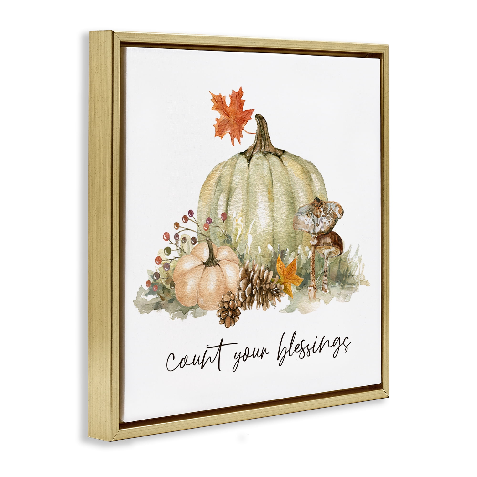 Stupell Industries Count Your Blessings Botanical & Floral Painting Gold Floater Framed Canvas Art Prints Wall Art, 25 x 25