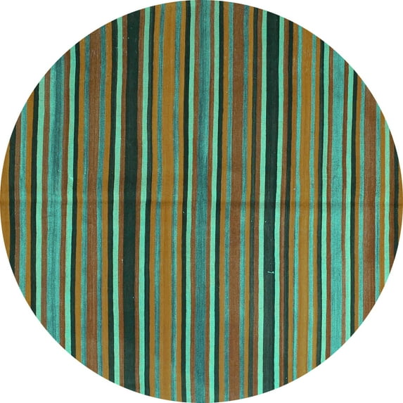 Ahgly Company Indoor Round Oriental Turquoise Blue Traditional Area Rugs, 5' Round