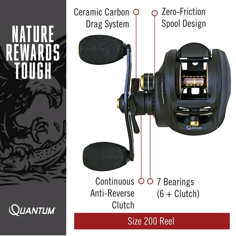 Quantum Smoke HD Baitcast Fishing Reel, Size 200 Reel, 7.3:1 Gear Ratio, Right-Hand Retrieve, Black Quantum Smoke HD Baitcast Fishing Reel, Size 200 Reel, 7.3:1 Gear Ratio, Right-Hand Retrieve, Black