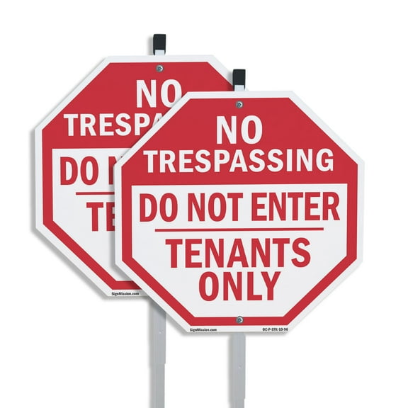 No Trespassing Do Not Enter Tenants Only (2 Pack) 10 inch X 10 inch Octagon Aluminum Metal Signs with Aluminum Mounting Stakes Weather Resistant UV Protected for Workplace Private