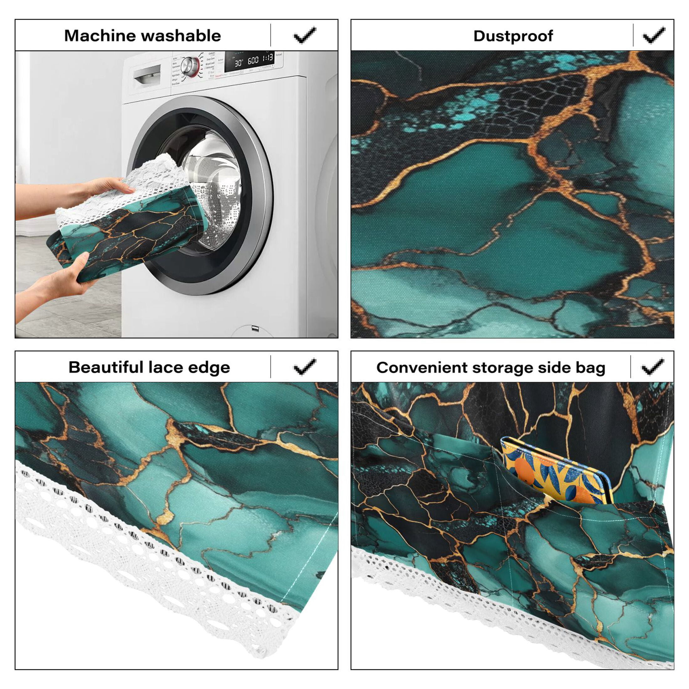 WOBOGO Dark Green Gild Marbles Washing Machine Cloth Dryer Refrigerator Top Cover Protective Non-Slip Mat For Kitchen Laundry