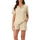 thumbnail image 1 of Conjuntos de pijama de mujer INSPIRE CHIC, ropa de salón casual, pantalones cortos, camisetas con mangas y pantalones, con bolsillos, talla XL, color caqui, 1 of 6