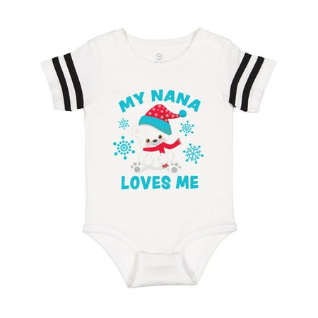 

Inktastic Polar Bear My Nana Loves Me in Santa Hat with Snowflakes Gift Baby Boy or Baby Girl Bodysuit