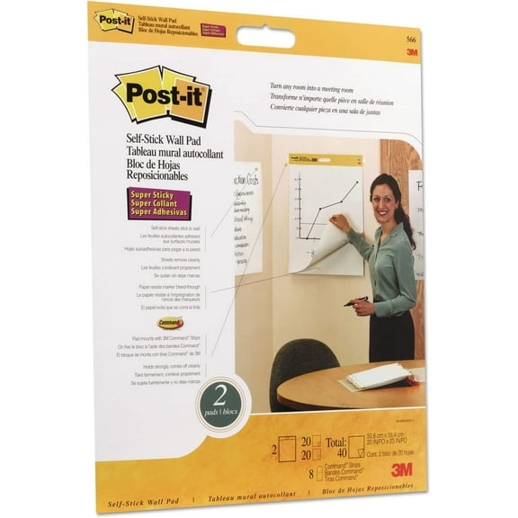 Post-it 566 Self-Stick Wall Pad, 20 x 23, White, 20 Sheets, 2-Pack