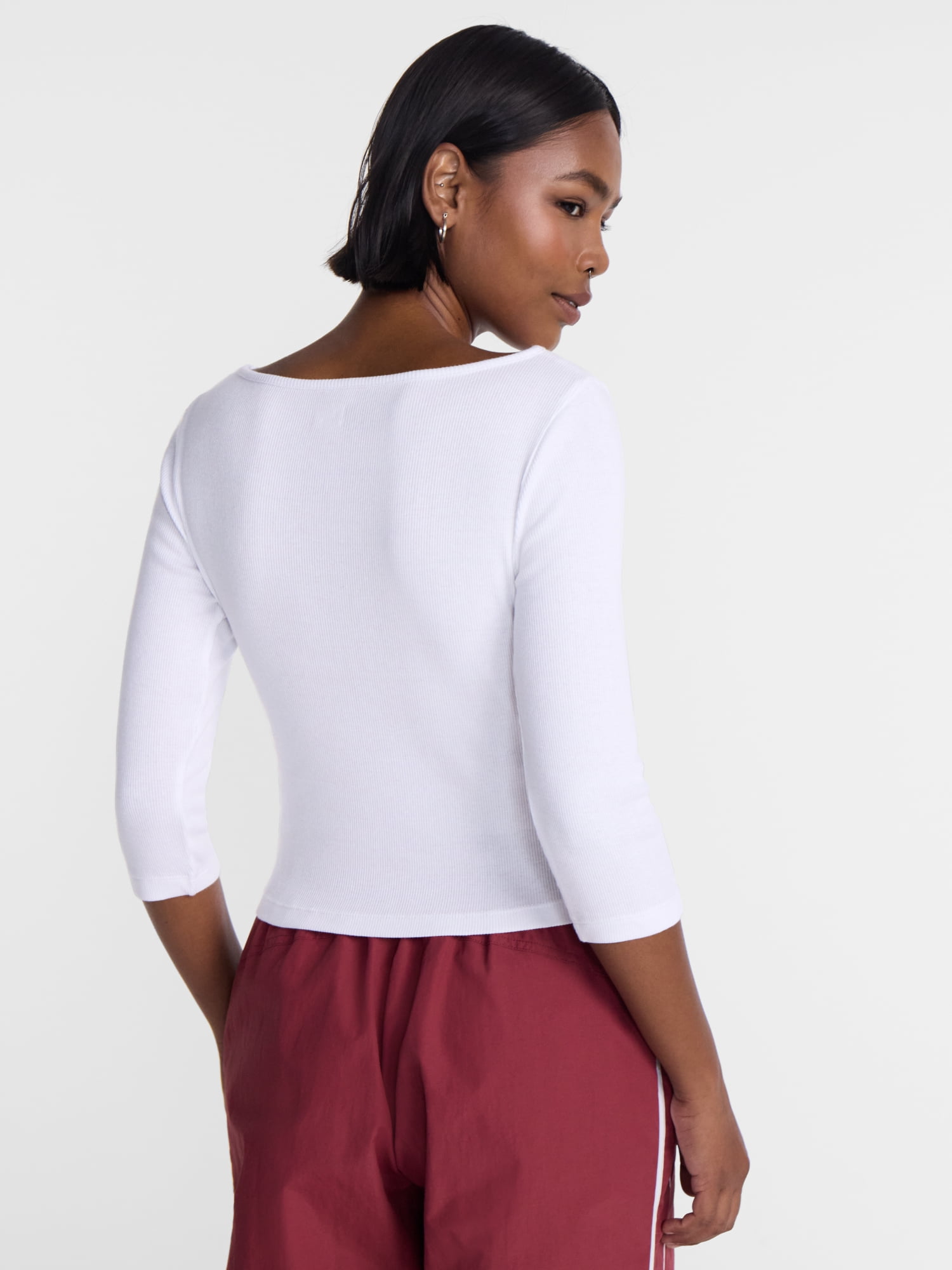 No Boundaries Cotton Tee with 3/4 Length Sleeves, Women’s XXS-XXL