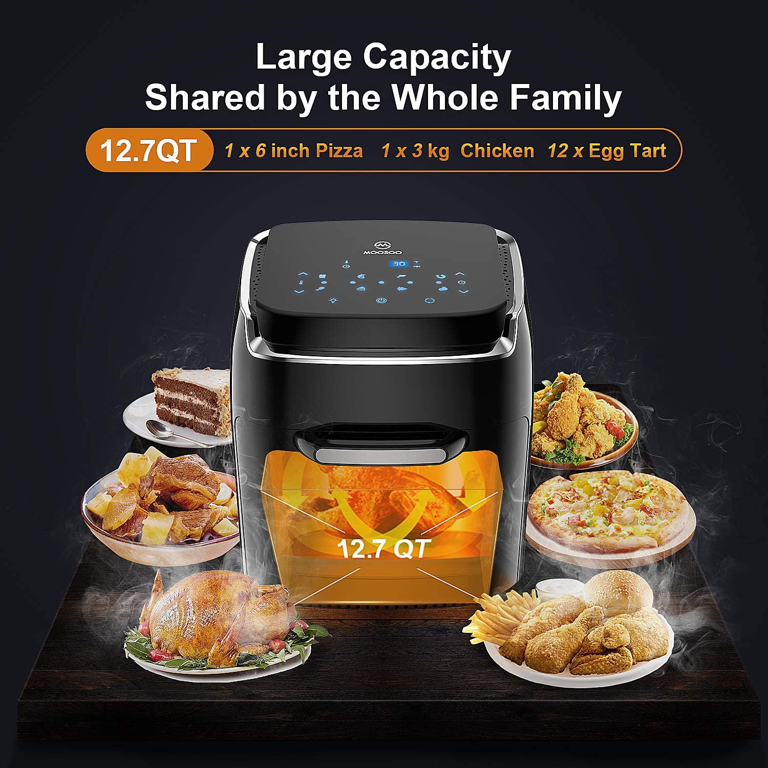 MOOSOO Air Fryer, 1800W Oil-less 8-in-1 Electric Air Cooker with